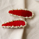 Red Velor Pearl Hair Pin