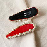 Red Velor Pearl Hair Pin