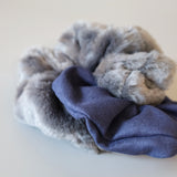 Blue Grey Mouton and Suede Ring Scrunchie