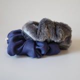 Blue Grey Mouton and Suede Ring Scrunchie