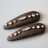 Greige Suede Silver Studs Hair Pin