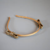 Narrow Croco Beige Twin Ribbon Headband