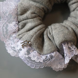Grey White Frills Scrunchie