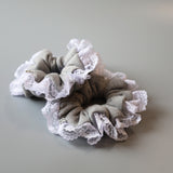 Grey White Frills Scrunchie