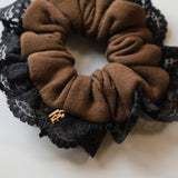 Brown Black Frills Scrunchie