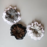 Dark Grey White Frills Scrunchie
