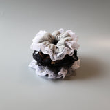 Dark Grey White Frills Scrunchie