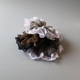 Dark Grey White Frills Scrunchie