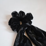 Long Ribbon Black Velour Scrunchie