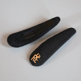 Gold Logo Black Silk Hair Pin