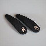 Silver Logo Black Silk Hair Pin
