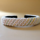 Slender Headband White Tweed No Studs