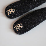 Silver Logo Black Lame Hair Pin