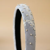 Slender Headband White Silver Studs