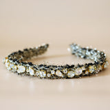 Narrow Headband Black Tweed Gold