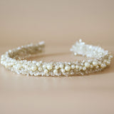 Narrow Headband White Tweed Pearl