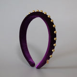Purple Velour Gold Studs Slender Headband
