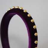 Purple Velour Gold Studs Slender Headband