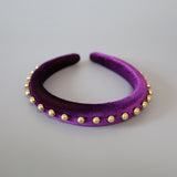Purple Velour Gold Studs Slender Headband
