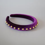 Purple Velour Gold Studs Slender Headband
