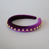 Purple Velour Gold Studs Slender Headband