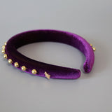 Purple Velour Gold Studs Slender Headband