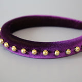 Purple Velour Gold Studs Slender Headband