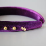 Purple Velour Gold Studs Slender Headband