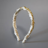 White Tweed Gold Headband