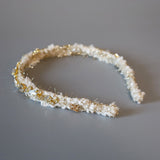 White Tweed Gold Headband