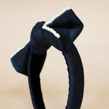 Slender Headband Black Green Ribbon Pearl