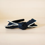 Slender Headband Black Green Ribbon Pearl