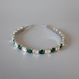 Silver Clear Green Studs Headband