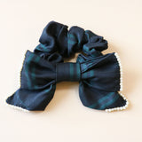 Black Green Ribbon Pearl Scrunchie