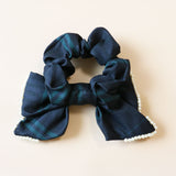 Black Green Ribbon Pearl Scrunchie