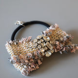 Pink Grey Tweed Ribbon Hair Pony