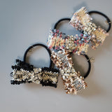 Pink Blue Tweed Ribbon Hair Pony