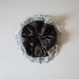 Black Grey Satin Scrunchie