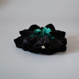Black Green Velour Scrunchie