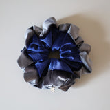 Grey Navy Velour Scrunchie