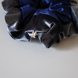 Grey Navy Velour Scrunchie