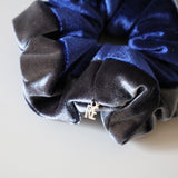 Grey Navy Velour Scrunchie