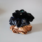 Black Green Velour Scrunchie