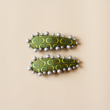 Hair Pin Green Silver