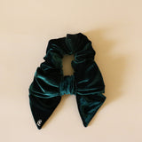 Big Ribbon Green Velor Scrunchie 