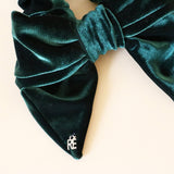 Big Ribbon Green Velor Scrunchie 