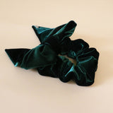 Big Ribbon Green Velor Scrunchie 