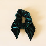 Big Ribbon Green Velor Scrunchie 