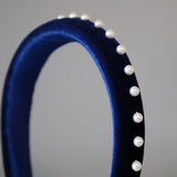 Slender Headband Velour Navy Pearl