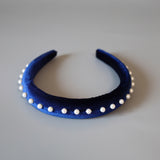 Slender Headband Velour Navy Pearl